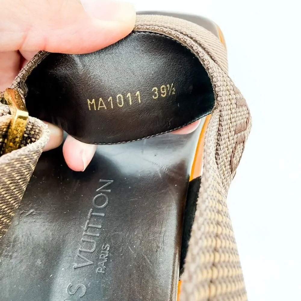 Louis Vuitton Embroidered Platform Slingback Logo Sandals EU 39.5 US 9.5